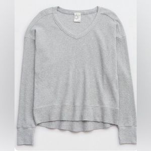 Offline by Aerie Waffle Oversized T-Shirt in Medium Heather Gray, Size Large